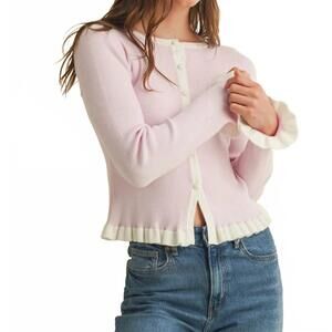 NEW CLOUD TEN ribbed color contrast cardigan in pink